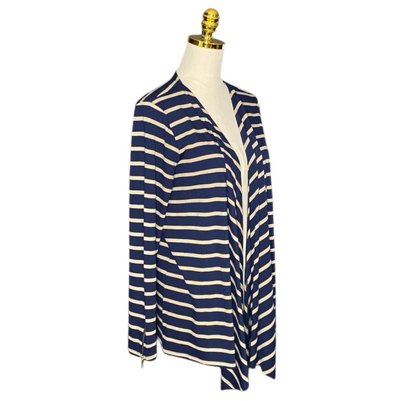 MICHAEL KORS Waterfall Womens Lightweight Cardigan Navy & Tan Striped Cardigan L - Picture 2 of 9